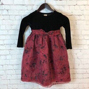 Perfectly Dressed Dress Floral Black Bodice Red Velvet Skirt 5T